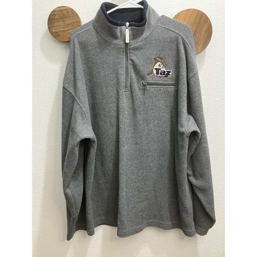 VTG TAZ 1999 Warner Bros Fleece Sweatshirt Size XL Embroidered 1/4 Zip Pullover